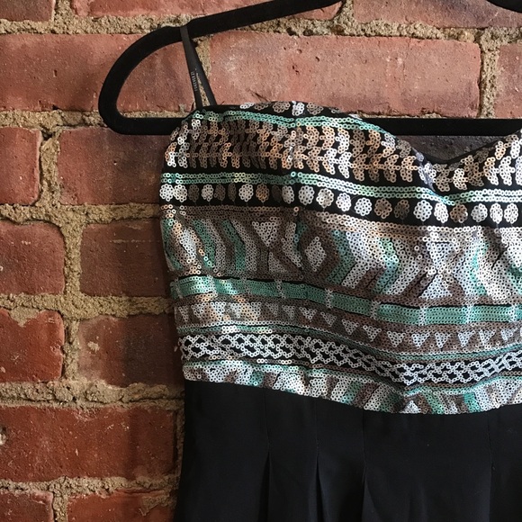 🛑 NOT FOR SALE: Turquoise metallic sequined strapless dress, NWT - Picture 2 of 6